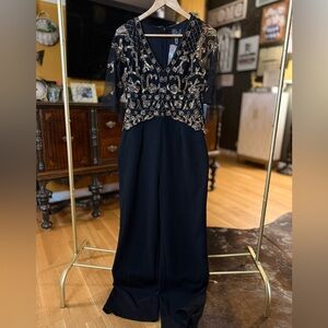 Adrianna Papell Jumpsuit with Gold Embroidery SZ6 NWT